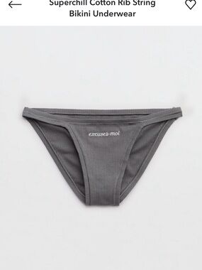 aerie Gray Ribbed Bikini Brief with 'excusez-moi' Script
